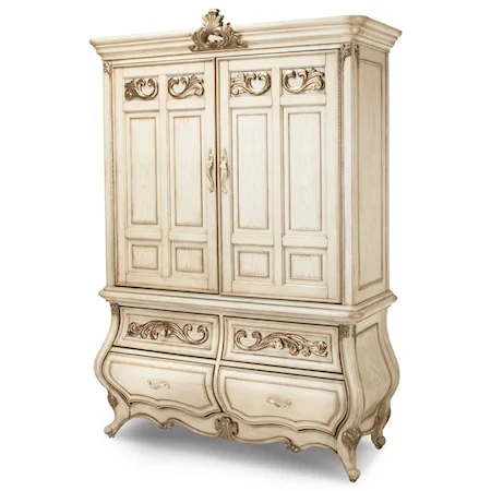 Traditional Armoire with 6 Drawers and Two Open Shelves